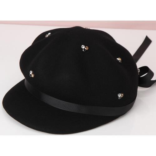 H277 Lady Fedoras Hat Woman Autumn Winter Bowknot Wool Cap Female Korean Fashion Elegant British Retro Diamond Church Party Hats