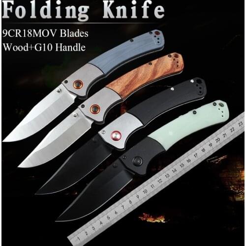 BM-15080 Folding Knife High hardness 9cr18mov Steel G10/Wooden Handle Outdoor Camping Survival Kitchen Fruit Knife EDC Tools
