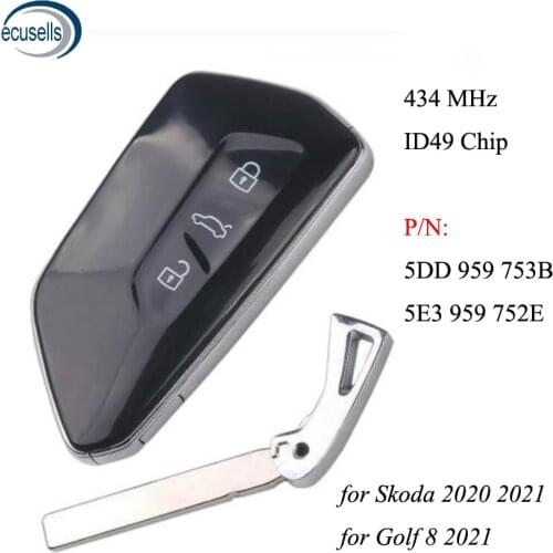 OEM 3B Smart Remote Car Key 434MHz ID49 Chip for Volkswagen Skoda 2020 2021 For Golf 8 2021 P/N: 5DD 959 753B , 5E3 959 752E