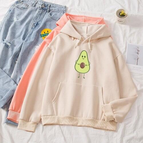 Sweatshirt Harajuku Fashion Womens Avocado Print Women Hoodie Long Sleeve Cotton Hooded Sweatshirt Coat Casual Oversize Pullover