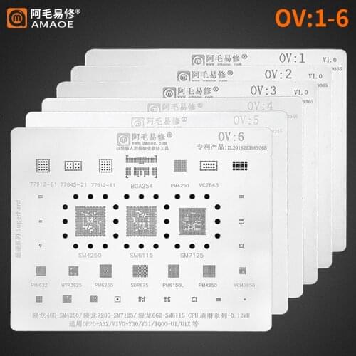 BGA reballing Stencil Template for OPPO VIVO A32/ Y30/Y31/RENO3/4Pro SM7125 7250 /SM6115 MT6771/MT6763/ SDM660 MSM8976/8956 CPU