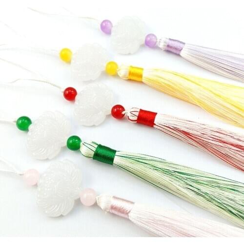 2Pcs White Jade Decor Tassels Fring Pendant DIY Jewelry Garments Crafts Accessories Key Car Bag Hanging Ring Silk Tassels Trim