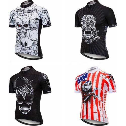 Weimostar Brand Black White skull printing cycling jersey wear pro polyester cycling clothing/summer men quick dry bicycle wear
