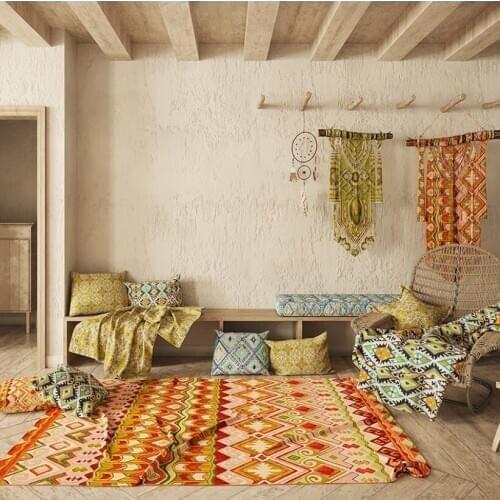 Nordic Persian Vintage Carpet for Living Room Bedroom Mat Non-Slip Area Rugs Absorbent Boho Morocco Ethnic Retro Carpet Tapis