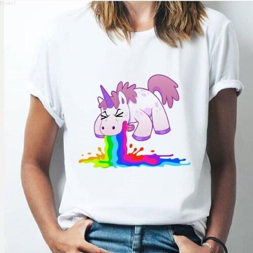 Rainbow Unicorn tshirt 90s Women Harajuku Kawaii Ullzang White tshirtShort Sleeve tshirt Top Tees Female Clothing TShirt