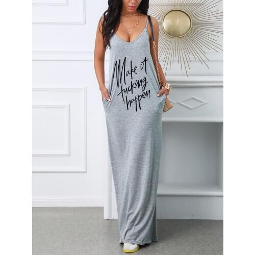 Women Dress Clothing Summer Long Dresses Sleeveless V-Neck Casual Loose Dress Flower Solid Spaghetti Strap Maxi Dress Beach