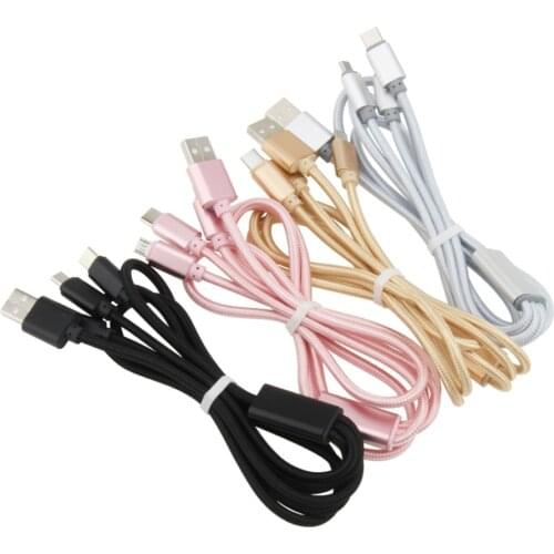 120CM 3 In 1 USB Cable Micro Type C Fast Charging Adapter Microusb Type-C Charger Cord for iPhone XS Samsung Xiaomi Wire 100pcs