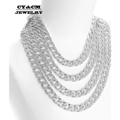 13mm Mens Hip Hop Full Rhinestones Iced Out Miami Curb Cuban Chain Necklace Gold Silver Color Bling Necklaces For Men Jewelry