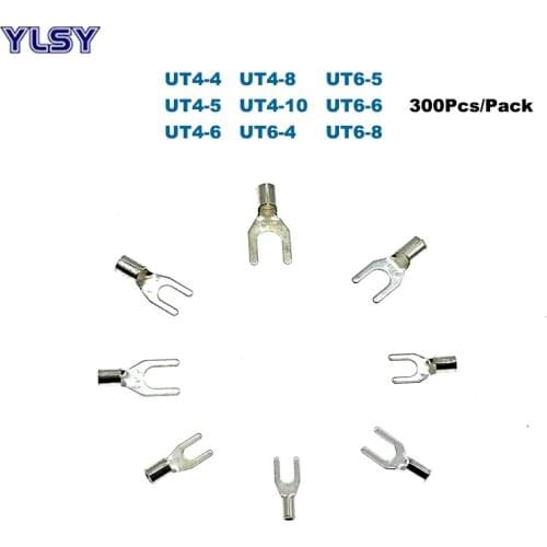 300Pcs Fork Cold Press Non-insulated Terminal UT4/6 Electric Naked Crimp Terminales Wire Cable Connector 4/6mm2 12/10AWG