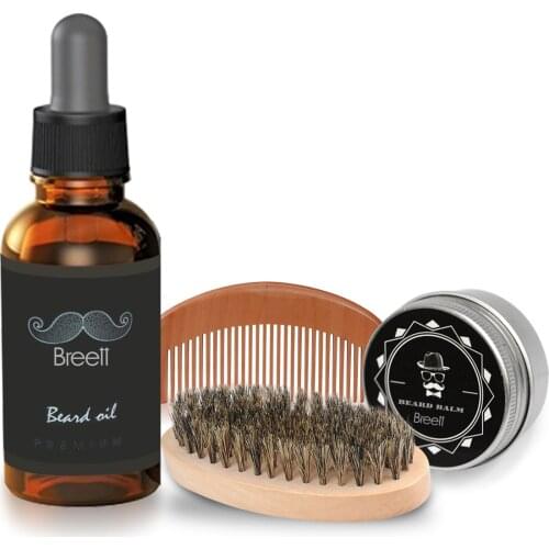 4 Pcs/Set Men Beard Growth Kit Hair Growth Enhancer Thicker Oil Nourishing Leave-in Conditioner Beard Grow Set with Comb