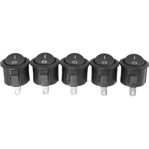 5 Pcs SPST Black Button On/Off Round Rocker Switch AC 6A/125V 3A/250V
