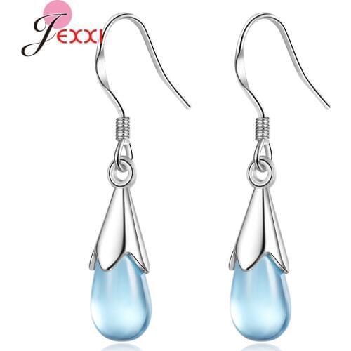 Fine 925 Sterling Silver Dangler Drop Eariring Blue Opal Cubic Zircon Stone Ear Accessory Nice Birthday Gift for Girlfriend