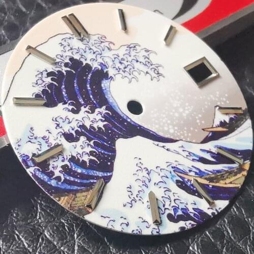 Watch Accessories Dial 28.5mm Kanagawa Surf Dial BGW-9 Blue Luminous Date Window Suitable For 4R35/NH35A Automatic Movement