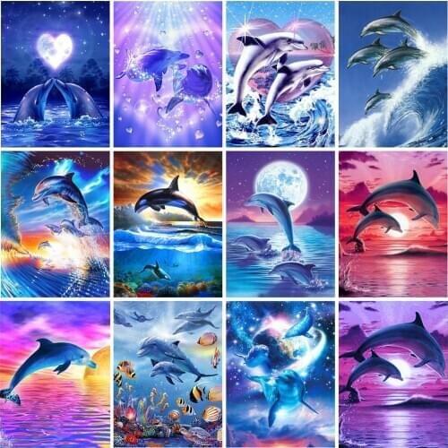 5D Diamond Painting Mosaic Animals Dolphin Full Drill Square Round Diamond Embroidery Cross Stitch Art Handicraft Decor Gift