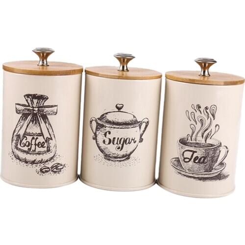 3pcs Retro Tea Coffee Sugar Canister Kitchen Storage Jars Tins with Lid