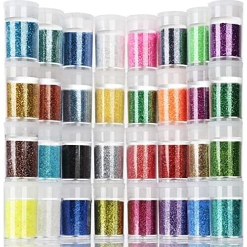 Fine Glitter,32 Jars 10g Each Glitter Set, 32 Assorted Color Arts and Craft Glitter, Eyeshadow Makeup Nail Art Pigment Glitter