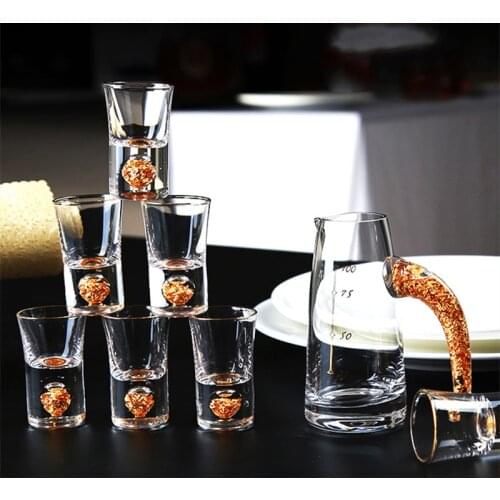24Kgold Leaf Crystal Glass Cup Home Wines Cups Dispenser Wine Set Bullet Glass Wine Cups Gift Box Set