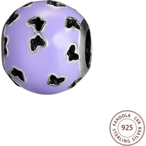 100% 925 Sterling Silver Lavender Enamel Cut-out Butterflies Charm Beads for Jewelry Making Fits Europe Charm Bracelets kralen
