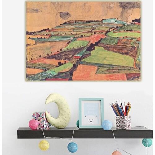 Citon Egon Schiele《Field landscape(Kreuzberg near Krumau)》Canvas Oil Painting Artwork Poster Picture Wall Decor Home Decoration