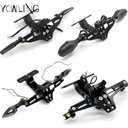 For Kawasaki Z1000 ZX10R ZX12R ZX6R ZX636R ZX6RR ZX9R ZZR600 Motorcycle License Plate Frame Bracket Mount Tag Holder LED light