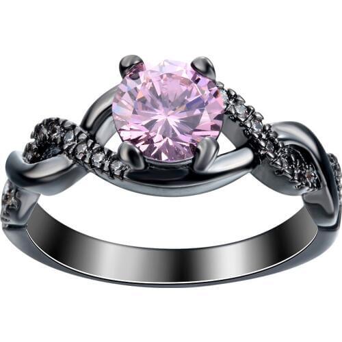 Hainon Fashion Hollow Black Gold Color Pave Pink CZ zircon Rings Jewelry for Women Wedding Party Rings New Hot