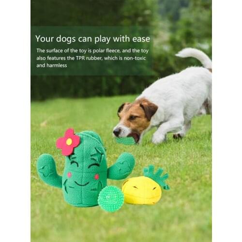 Dog Toys Cactus Shape Chew Toy with Ball Soft Fleece Interactive Chewing Squeaky Puppy Toys For Small Large Dogs Pets Supplies