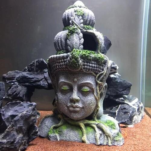Delicate Buddha Statue Portable Aquarium Hideout Fish Tank Decoration Landscaping Shelter Hiding Cave for Aquarium Fish Tank