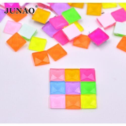 JUNAO 100pcs 10mm Mix Color Square Glass Rhinestones Flatback Stones and Crystal Glue On Strass Diamond for Jewelry Decoration