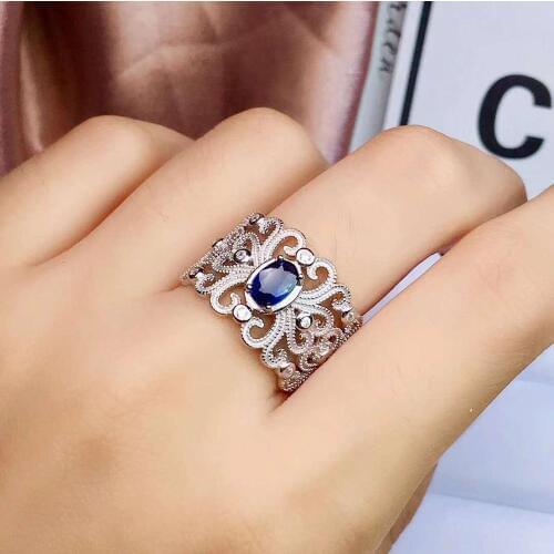 Natural real blue sapphire ring 925 sterling silver Fine handworked jewelry Finger rings