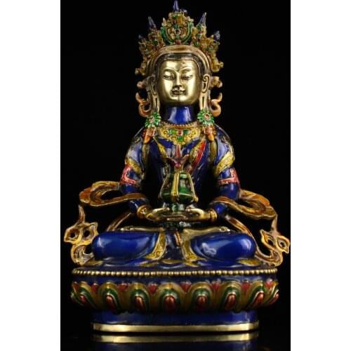 8"Tibetan Temple Collection Old Bronze Cloisonne Longevity Buddha Immeasurable Tathagata Tibetan Buddha Ornaments Town House