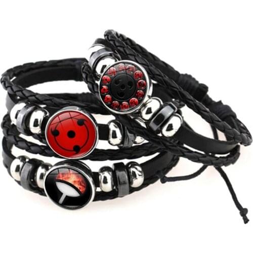 Shippuden Anime Leather Bracelet Uchiha Sasuke Icon Glass Round Photo Handmade Beaded Bracelets Fashion Fans Gift
