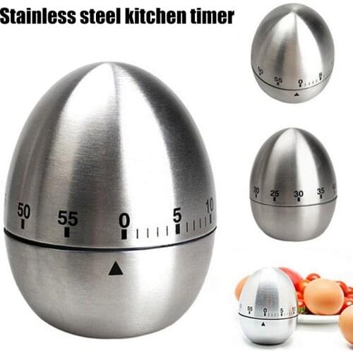 Egg Shape Kitchen Timers Stainless Steel Cooking Clock Cooking Countdown 55 Minutes Alarm Mechanical Countdown UD88