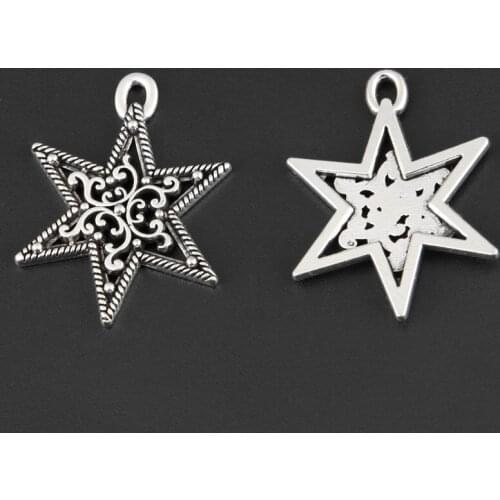 15pcs/lot Silver Hexagonal Star Pendant Geometric Shape Accessories with Flower DIY Pendants Handmade for Charms Making 25x19 mm