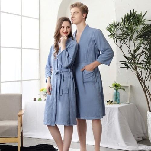 Lovers Summer Water Absorption Fashion Towel Bath Robe Lovers Men Women Sexy Kimono Waffle Bathrobe Mens Plus Size Dressing Gown