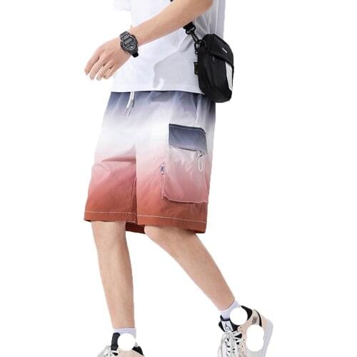 ERIDANUS Summer New Casual Shorts Men Trendy Korean Style Loose Mid-waist Straight Gradient Multi-pocket Cargo Shorts MKD077