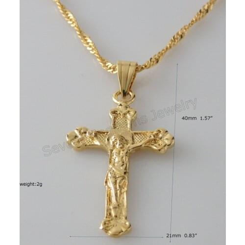 Min order 10$/ CAN MIX DESIGN - YELLOW GOLD GP 18" NECKLACE &Lord JESUS christianity CROSS SYMBOL PENDANT HANGS 1.57" catholic