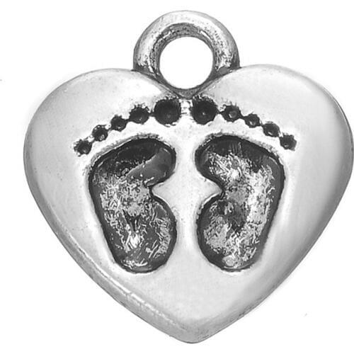 Fashion Antique Silver Born Baby Footprints Pendant Charms For Handmade Jewelry Bracelets Necklace Making DIY Accessories 50PCS