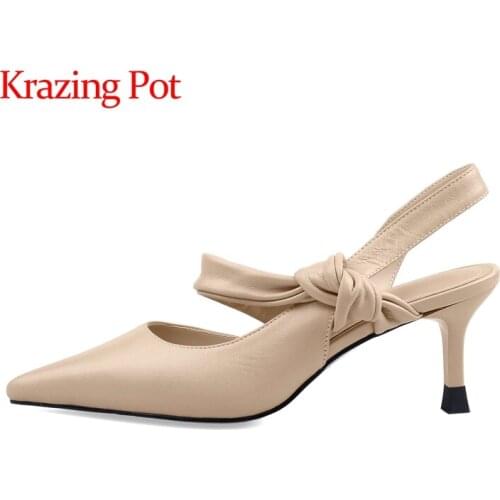 Krazing Pot genuine leather pointed toe high heels slip on mules four colors European style young lady elegant women pumps L19