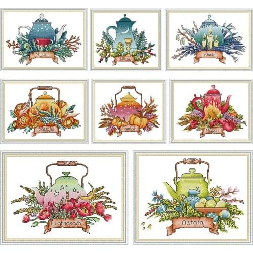 Cross-Stitch Sets Embroidery Handmade Decoration Teapot Series Printed Stamped 14CT 11CT Fabric Gifts Thread DMC Needlework Kits