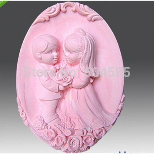 NEW Valentine man&woman wedding couple love dancing flowers fondant cake soap chocolate mould FM324