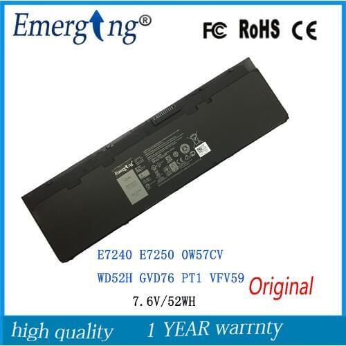 7.6V 52wh New Original Battery for DELL Latitude E7240 E7250 0W57CV WD52H GVD76 PT1 VFV59