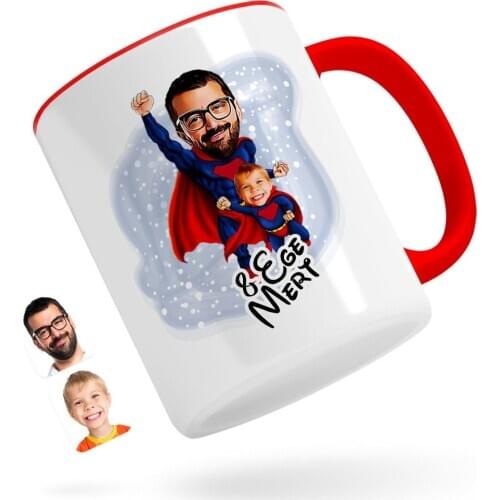 Personalized Super Father-Child Caricature Of Red Mug Cup