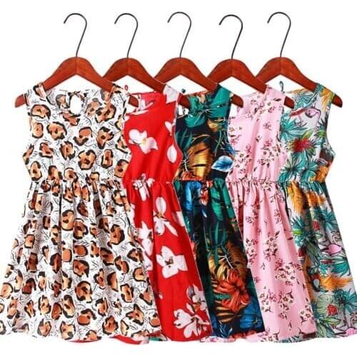 Платье летнее baby girl dress 4-13T kids beach dress sleeveless fashion babe girls outwear mother-daughter outfit flower dress