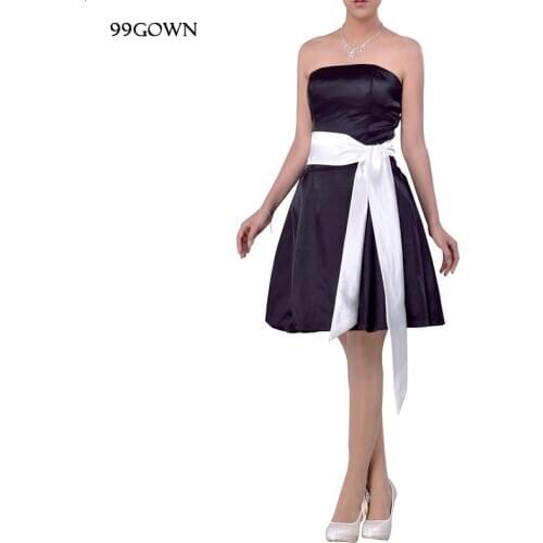 99GOWN Black Satin Wedding Party Dresses For Women 2019 Sleevelss Sexy Off Shoulder Mini Bridesmaid Dress Wedding Guest Dress