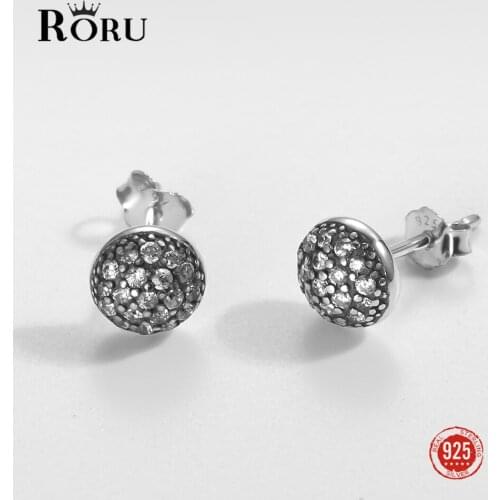 Real 925 Sterling Silver Earrings Zircon Round Stud Earrings for Women Gift Luxury Fashion Ear Jewelry for Party