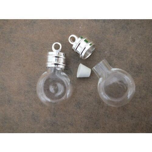 6mm flat ball round bottom glass vial pendant, rice art glass bottle with metal cap plug charm pendants 25x14mm