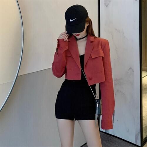 Fashion Women Red Coat Suit Collar Long Sleeve Casual Short Jacket Cardigan 2020 Spring Autumn Coats Outerwear Female Tops 2020