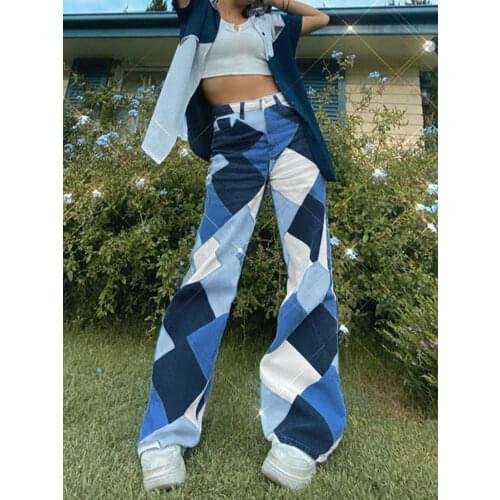 Tossy Argyle Plaid Casual Straight Pants Women High Waist Jeans Y2K Harajuku Aesthetic Trousers Checkered Streetwear 2021 New