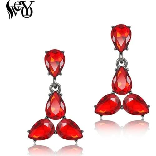 VEYO Trendy Cute Red Champagne Grey Colour Crystal Dangle Earrings For Women Fashion Jewelry Brincos