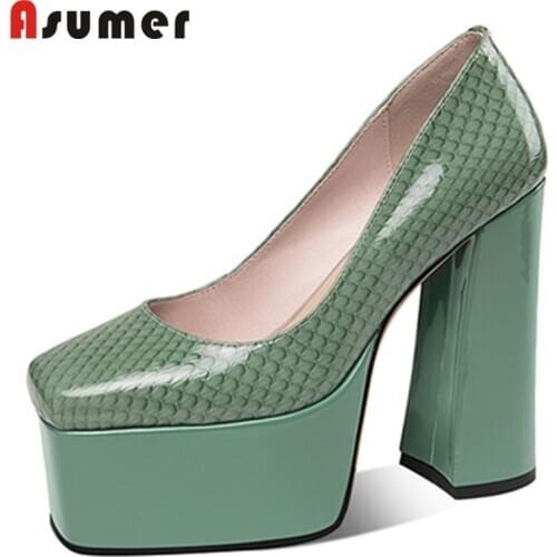 Asumer 2021 Newest Pumps Women Patent Leather Single Shoes European Style Sexy Super High Heels Platform Shoes Women Prom Shoes
